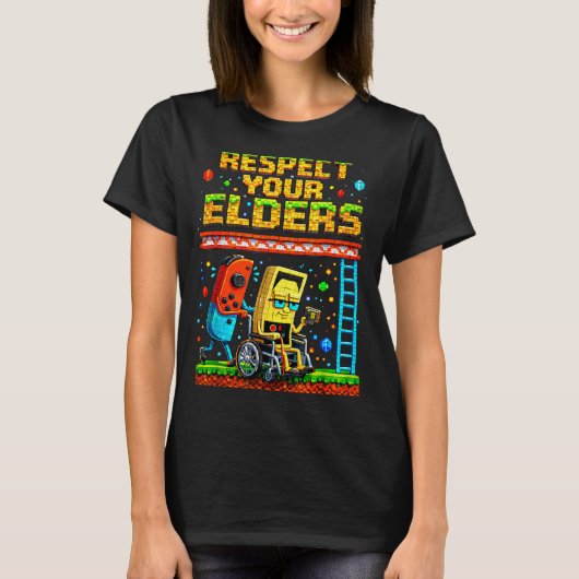 Respect Your Elders Retro Gaming Funny Gamer Contr T-Shirt (Vorderseite)
