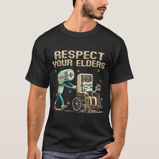 Respect Your Elders Retro Gaming Funny Gamer Contr T-Shirt (Vorderseite)