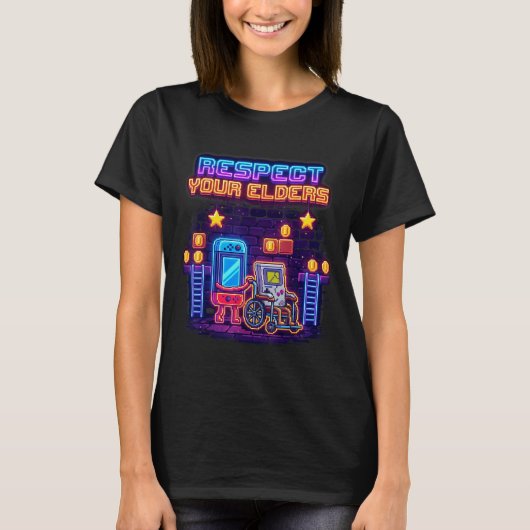 Respect Your Elders Retro Gaming Funny Gamer Contr T-Shirt (Vorderseite)