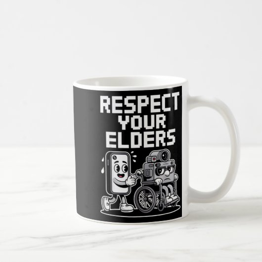Respect Your Elders Retro Tech Camera Phone Cartoo Kaffeetasse (Rechts)