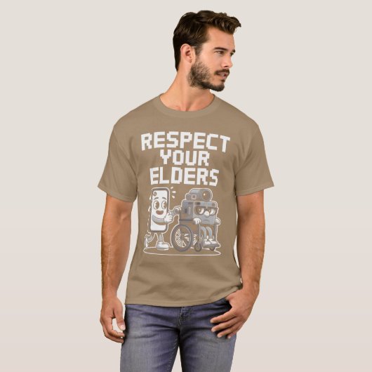 Respect Your Elders Retroech Camera Phone Cartoon  T-Shirt (Vorne ganz)