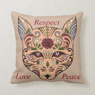 Respekt Liebe Frieden Zucker Schädel Wolf Mauve Ki Kissen