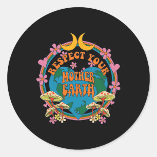 Respekt Mutter Day Groovy Hippie Mushroom Earth Runder Aufkleber
