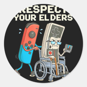 Respektiere ältere Retro-Gamer lustiger Gamer-Cont Runder Aufkleber