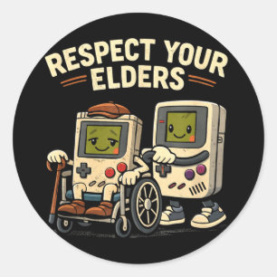 Respektiere Ältere Retro-Gaming lustiger Gamer-Con Runder Aufkleber