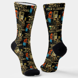 Respektiere deine Älteren Retro-Fun-Gaming-Control Socken