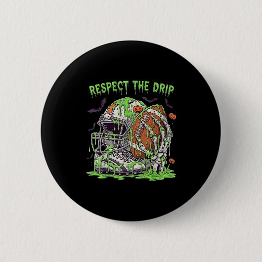 Respektiere den Drip-Fußball-Halloween-Skelett-Han Button (Vorderseite)