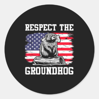 Respektiere den Groundhog USA Amerikanische Flagge Runder Aufkleber