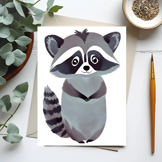 Respektvolles Raccoon | Süße Tier Wasserfarbe Postkarte