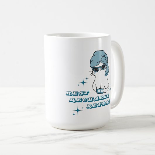 Rest, Recharge, Repeat - Selfcare and Cats Kaffeetasse (VorderseiteRechts)