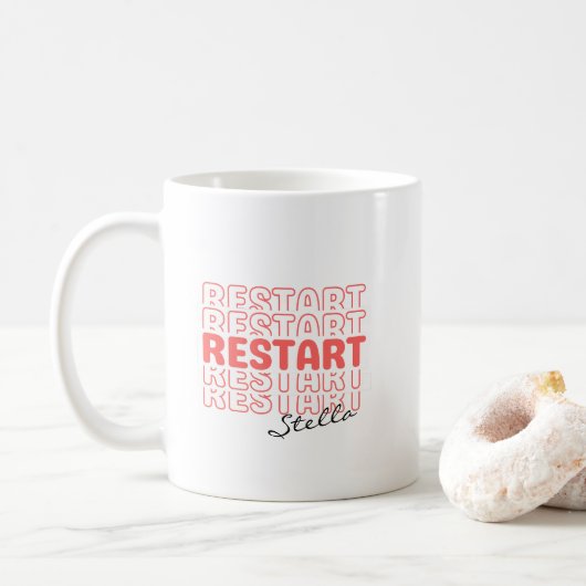 Restart Coral Wavy Retro Custom Name Text Kaffeetasse (Mit Donut)
