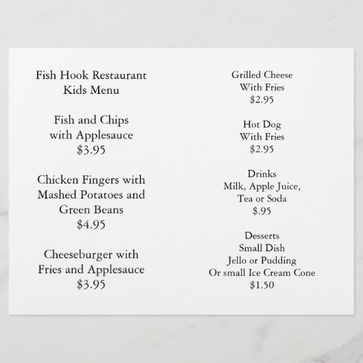 Restaurant bietet Kindermenü Farbpaket (Vorderseite)