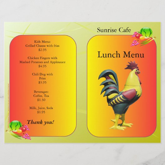 Restaurant bietet Mittagessen Menü Sunrise Rooster (Vorderseite)