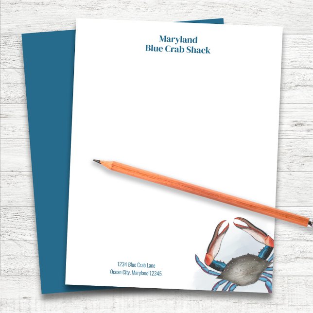Restaurant Blue Crab Business Custom Briefbogen (Blue Crab Personalized Stationery Letterhead.)