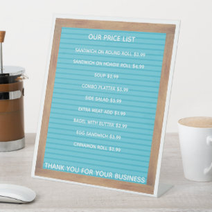 Restaurant Café Coffee Shop Preisliste Sockelschild