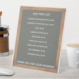 Restaurant Café Coffee Shop Preisliste Sockelschild