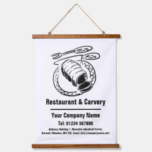 Restaurant & Carvery Cartoon Design Wandteppich Mit Holzrahmen