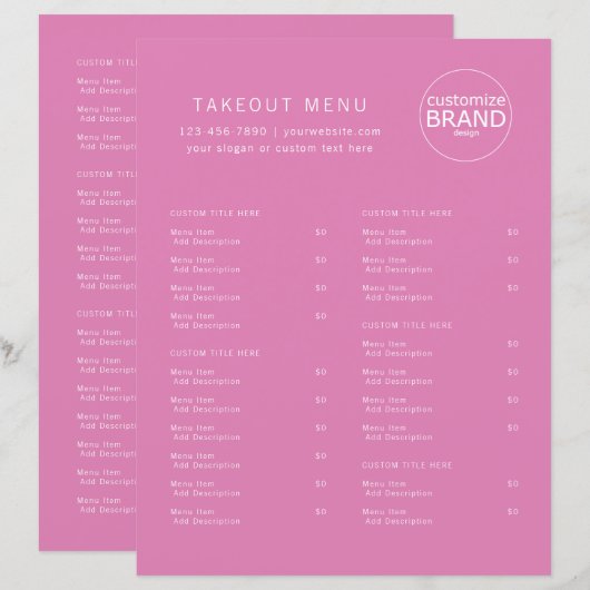 Restaurant Catering Rosa Berry Logo Menü (Vorne/Hinten)