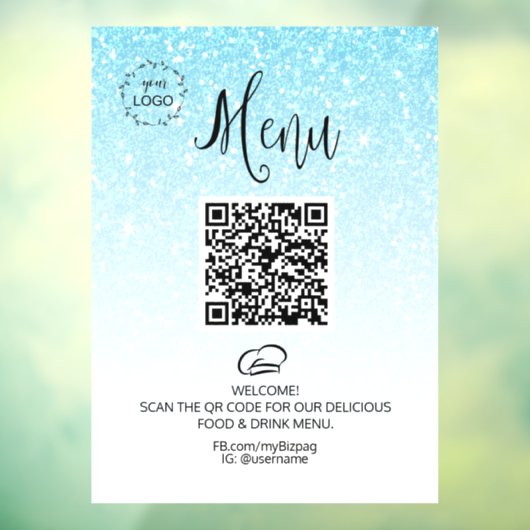*~ Restaurant Coffee QR LOGO MENU Glitzer Fensteraufkleber (Blatt 3)