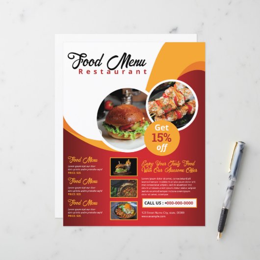 Restaurant Flyer / Food Menu Flyer (Vorderseite/Rückseite Beispiel)