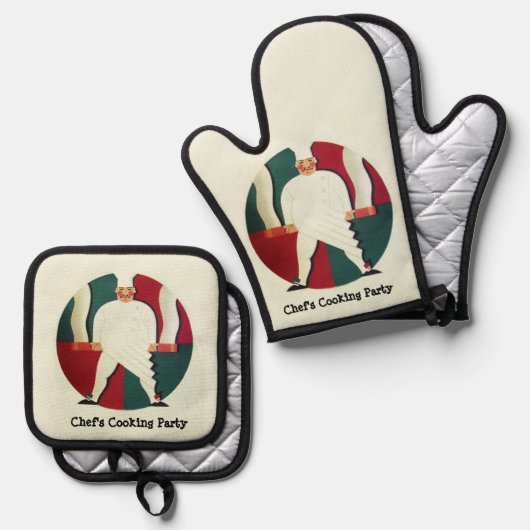 RESTAURANT KOCH COOKING PARTY Kulinarisch Ofenhandschuh & Topflappen-Set (Vorderseite/Rückseite)