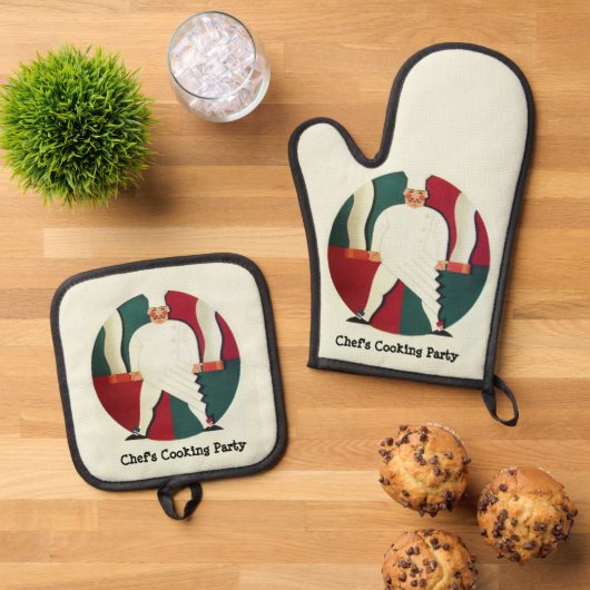 RESTAURANT KOCH COOKING PARTY Kulinarisch Ofenhandschuh & Topflappen-Set (Oben Unten)