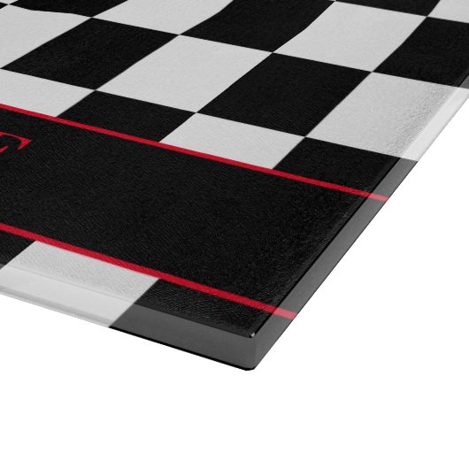 Restaurant Koch Hut auf Schwarz und Weiß Checked Schneidebrett (Ecke)