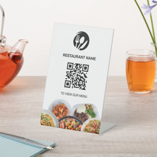 Restaurant Logo Digital Menu QR Code Pedestal Sign Sockelschild (In SItu)