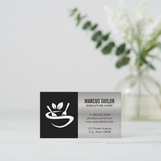 Restaurant-Logo | Metallic Visitenkarte (Stehend Vorderseite)