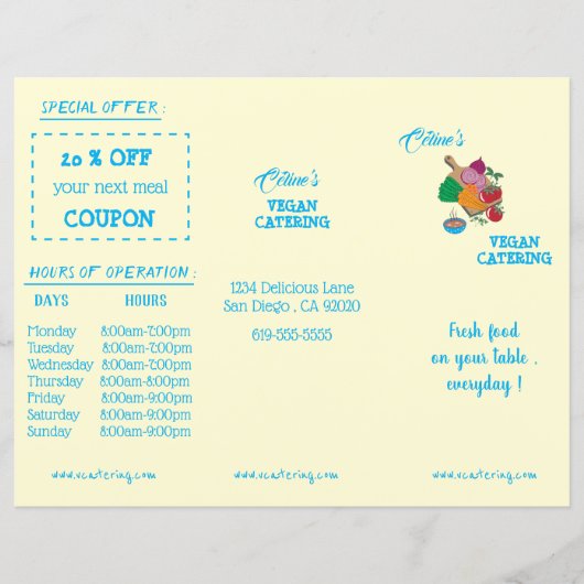 Restaurant Menü Trifold Broschüre mit Coupon (Vorderseite)