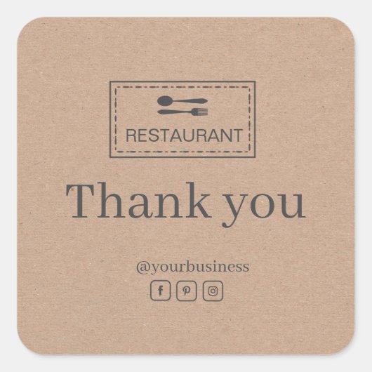 Restaurant mit eigenem Logo | Vielen Dank für Ihre Quadratischer Aufkleber (Vorderseite)