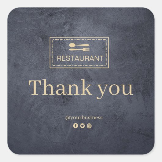 Restaurant mit eigenem Logo | Vielen Dank für Ihre Quadratischer Aufkleber (Vorderseite)