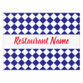 Restaurant Name Dark Blue & White Checkerboard Tischdecke (Vorderseite (Horizontal))