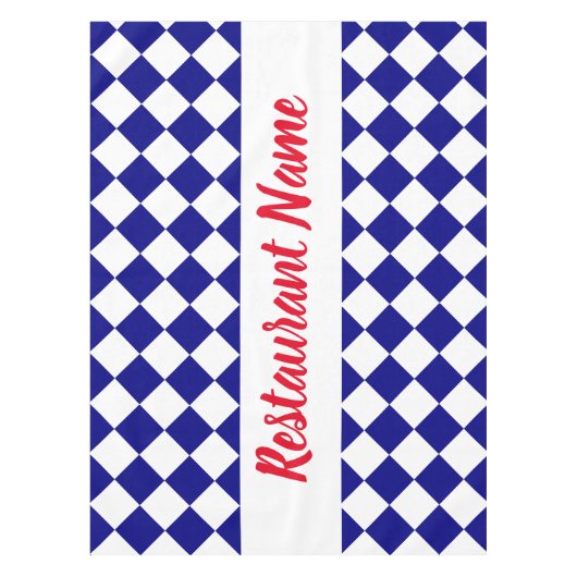 Restaurant Name Dark Blue & White Checkerboard Tischdecke (Vorderseite)