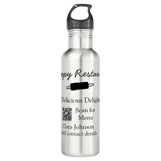 Restaurant Name Scan QR Menü hinzufügen Kontaktdat Edelstahlflasche (Vorderseite)