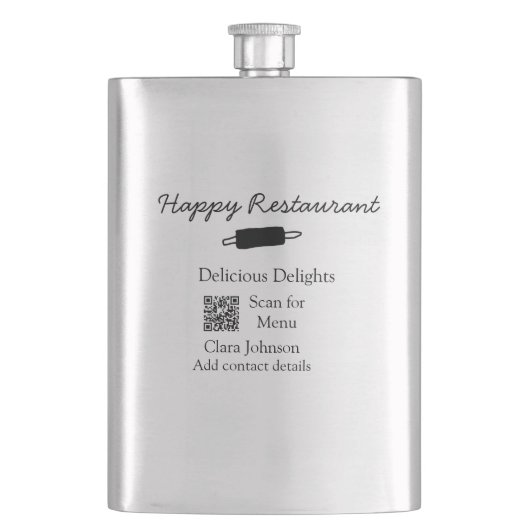 Restaurant Name Scan QR Menü hinzufügen Kontaktdat Flachmann (Vorderseite)