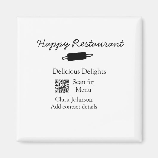Restaurant Name Scan QR Menü hinzufügen Kontaktdat Magnet (Vorne)