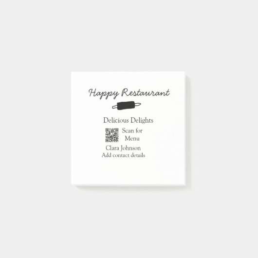Restaurant Name Scan QR Menü hinzufügen Kontaktdat Post-it Klebezettel (Vorderseite)