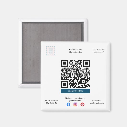 Restaurant & Pizza Shop Magnet mit QR Code Menü (Vorderseite/Rückseite)
