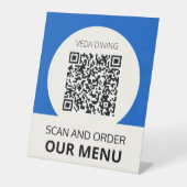 Restaurant Scan Menü Bestellung QR Code Blau Sockelschild (Vorderseite)