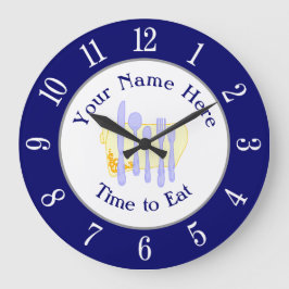 Restaurant Silverware auf Blue White Numbers Große Wanduhr