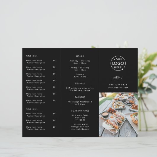 Restaurant Takeout | Black Modern Foto Menu (Stehend Vorderseite)