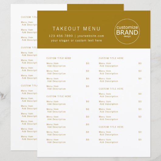 Restaurant Takeout Catering Logo Dark Gold Menü (Vorne/Hinten)