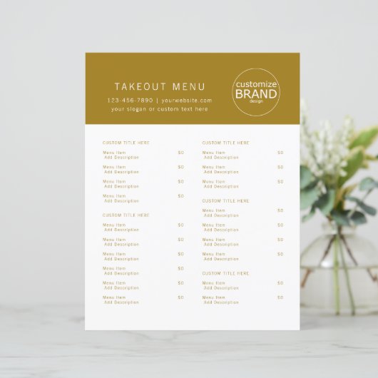 Restaurant Takeout Catering Logo Dark Gold Menü (Stehend Vorderseite)