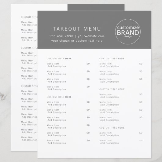 Restaurant Takeout Catering Logo Grau Menü (Vorne/Hinten)