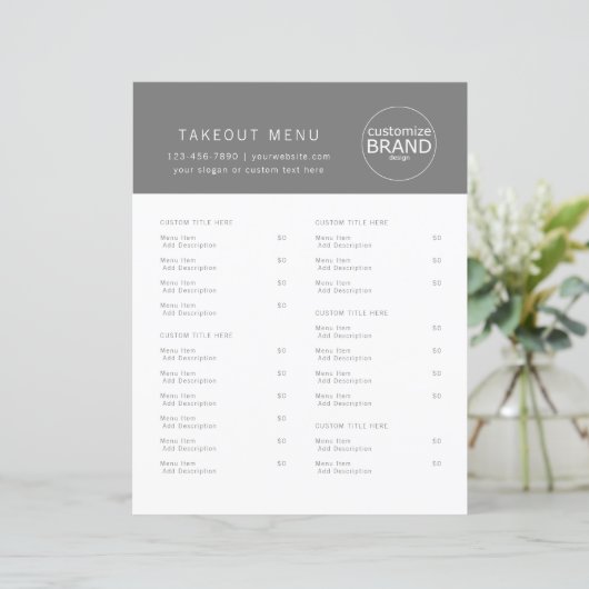 Restaurant Takeout Catering Logo Grau Menü (Stehend Vorderseite)
