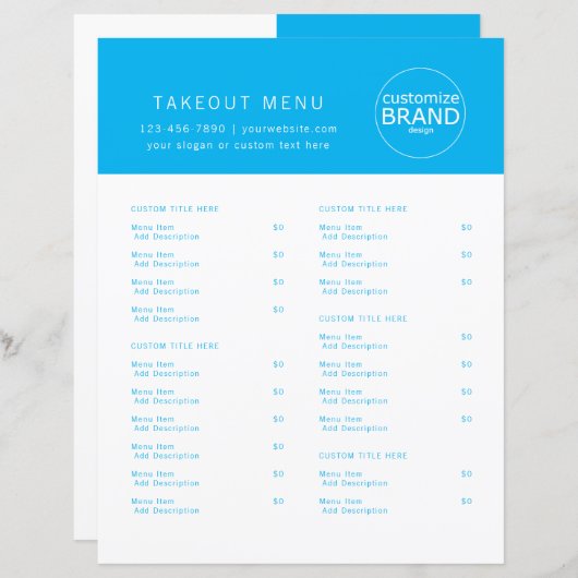 Restaurant Takeout Catering Logo Ocean Blue Menu (Vorne/Hinten)