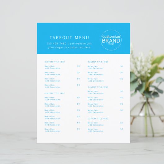 Restaurant Takeout Catering Logo Ocean Blue Menu (Stehend Vorderseite)