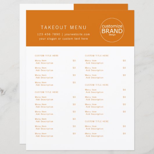 Restaurant-Takeout-Catering-Logo Orange-Menü (Vorne/Hinten)