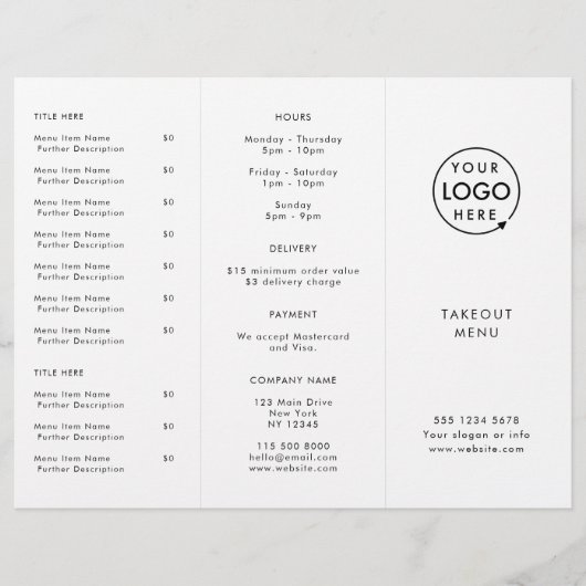Restaurant Takeout | Menü "Minimalistische Logos" (Vorderseite)